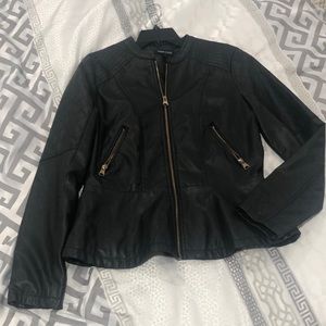 Black leather jacket. Gold zippers. New look size Large